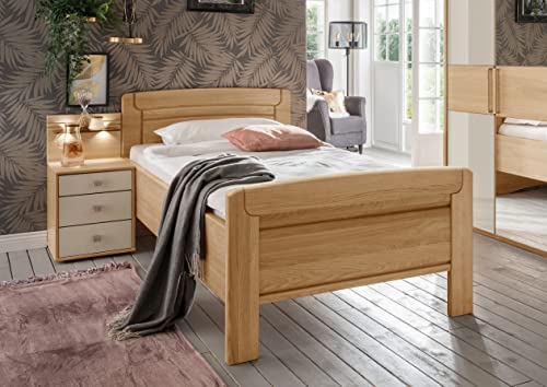 WIEMANN Kiruna Bett, Doppelbett, Bettgestell 180 x 200 cm, Eiche, Futonbett, Komforthöhe, Holz-Kopfteil