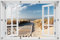 Wallario Outdoor-Poster für Garten oder Balkon Auf dem Holzweg zum Strand, Motivbanner Größe: ca. 80 x 120 cm Fenster-Illusion