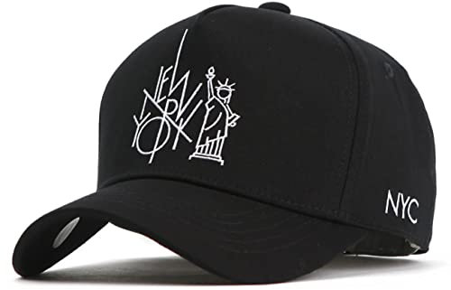 FLIPPER NY NYC New York City Statue of Liberty Logo Strukturierte Baumwolle Ballcap Baseballkappe Verstellbare Snapback Hut, Schwarz, L-XL