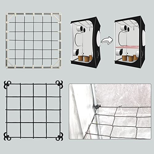 POTLAB Advanced Scrog Net 2x2 mit Stangen, Flexibles elastisches Ranknetz für Wachstumszelt, unterstützt Pflanzen, verhindert das Einsaugen von Zeltwänden