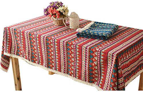 Tischdecken Landhausstil Wachstuchkissen Für Draußen In Petrol Indischer Ethno-Stil Große Tischdecke Geburtstag Wachs Tischtücher Rot Tischschutz Dekoration 140X180Cm