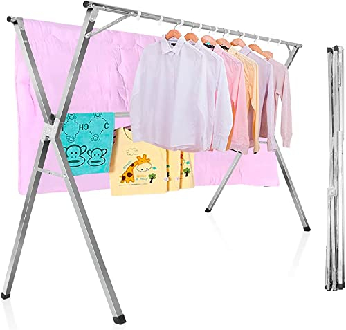 IBVIVIC Etendoir a Linge Pliable Exterieur, Etendage Linge Interieur en Acier Inoxydable, Grande Capacité Sechoir a Linge Balcon pour Chaussettes, Draps, Vêtements, Nettoyage Facile (2M/78.7in)
