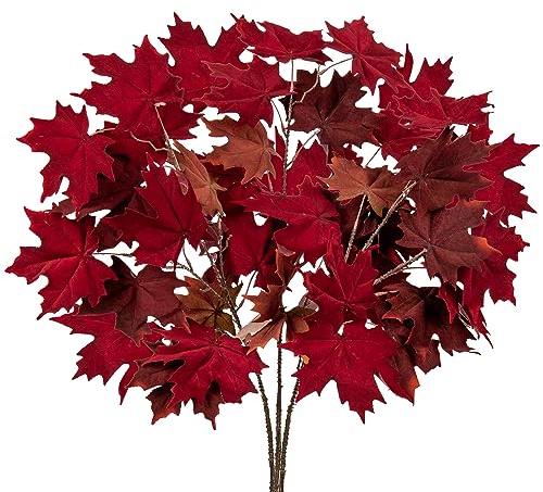 3er-Set Herbstzweige Künstliche Samt Ahornblätter, Herbstblätter Dekoration für Thanksgiving Heimdekoration Hausgarten Hochzeit Kamin Party, Erntedankfest, Kamindekoration Herbstdeko tisch, Rot