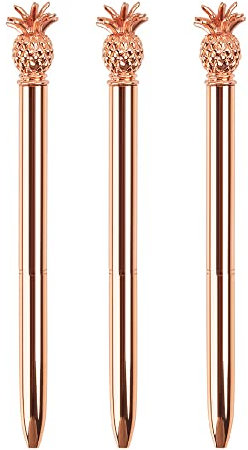 3 Pcs Ballpoint Pens, Black Ink Metal Pineapple Pens, Creative Rollerball Pens for School Office Supplies (Rose Gold)