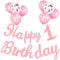 Yiran Wimpelkette mit Aufschrift Happy 1st Birthday für Mädchen, rosa Happy First Birthday, Wimpelkette mit 6 Latex-bedruckten Luftballons zum 1. Geburtstag und 2 Konfetti-Ballons,