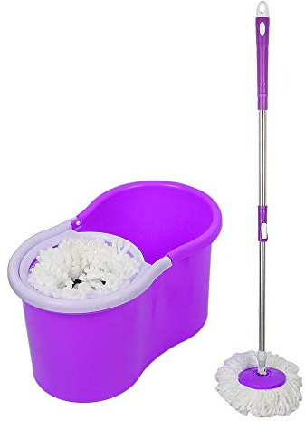Mopa Fregona, Fregona Giratoria, Mopas de Limpieza Suelos con Cubo Escurridor, Trapeador Mopas de Limpieza Suelos con 2 Almohadilla (Morado)