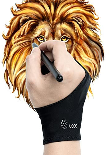 Ugee 2 Gants d’Artiste pour Tablette Graphique - Droitier et Gaucher, Gants de Dessin Anti-fouling, Noir