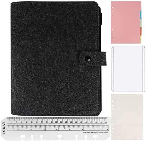 EFUTURETIME Notizbuch Filz Ringbuch A5 Binder Nachfüllbar, Filzhülle mit 90 gepunktetem Schreibpapier für Arbeit, Geschenk, Kreative Bemalung, Dunkelgrau