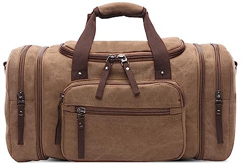 DORRISO Mode Herren Reisetasche Große Kapazität Erweiterbar Sporttasche 40L Elegant Handgepäck Tasche für Business Lässig Camping Wandern Draussen Leinwand Herren Wochenendtasche Braun