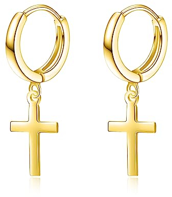 Damen Herren Sterling Silber Creolen Silber Kreuz Ohrringe für Frauen Mädchen Männer Junge Frauen Teenager Mädchen Kind (Gold Kreuz Creolen)