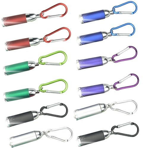 Leikurvo 12 Stück LED Schlüsselanhänger Taschenlampe, Kinder Mini LED Taschenlampe Tragbare Taschenlampe für Outdoor Camping Radfahren (Rot, Lila, Grün, Blau, Schwarz, Silber)
