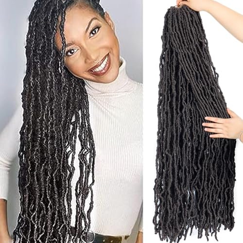 BLUONASI 30 Inch New Soft Locs Crochet Hair 6 Packs Natural Color Faux Locs Crochet Braids Hair Pre Looped Synthetic Super Long Pre Extended Crochet Locs Braiding Hair