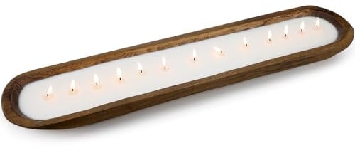 Weysat Wooden Dough Bowl Candles Scented Farmhouse Dough Bowl Candles Dough Bowls for Candle Making Soy Wax Wooden Candle for Farmhouse Decoration Coffee Table Centerpiece (Boat,30 Inch)