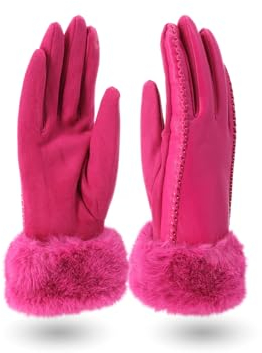 QUEEN HELENA Handschuhe mit Pelz Warme Winterhandschuhe für Damen G22-2 fuchsia, Einheitsgröße