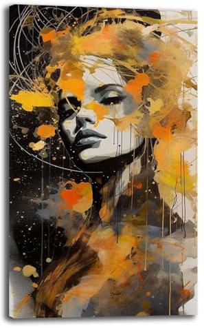 Quadro Moderno Soggiorno Verticale Astratto Donna Volto arancio Quadri moderni di tela canvas da Parete XXL grande Stampa su tela Camera da letto Decorazione Murale Arredo Cucina (40x70 cm, 7)
