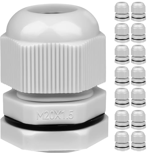 15 Stück Kabelverschraubung M20, IP68 Kabeldurchführung Wasserdicht, PG Vverschraubung Weiß, Kabeldurchführung Kameras für den Außenbereich Schaltkasten Abzweigkasten (M20)