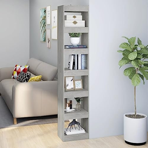 BUKSCYJS bücherturm freistehend,eckregal hängendBücherregal/Raumteiler Betongrau 40x30x198 cmGeeignet für Schlafzimmer, Arbeitszimmer, Wohnzimmer, Büro, Empfangsraum