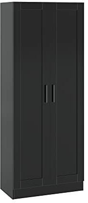 Wooden Storage Cabinet, Freestanding Tall Kitchen Cupboard Narrow Pantry Cabinets Sideboard Organizer Unit with 2 Doors & Adjustable Shelves (Black)