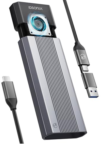 iDsonix Carcasa NVMe de 40 Gbps con Ventilador, Caja SSD USB4 M.2 de 2800 MB/s, NVMe a USB Compatible con MacBook, Mac Studio, HP, Acer, Lenovo, M.2 a USB Compatible con Samsung, WD, Crucial