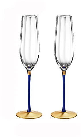 Coupes de Champagne Ensemble de 2 verres à Champagne en verre cristal de luxe léger, grands verres étincelants créatifs faits à la main, flûte à Champagne élégante de 250ml Flûtes à Champagne ( Color