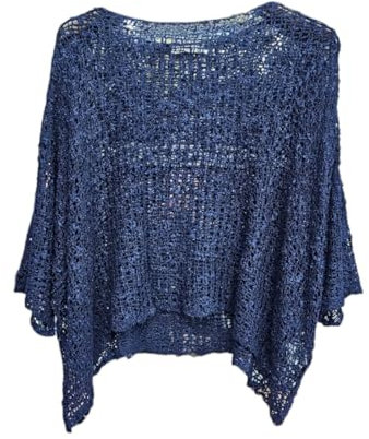 Alam Exclusive Women's Popcorn Top Crochet Oversized Knit Ladies Plain Batwing Boho Cover Up Summer Fish Net (UK, Numeric, 8, 18, Regular, Regular, Navy)