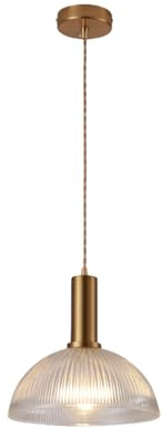 EKSED Pendelleuchte – Lampenschirm aus transparentem Glas, gestreift, 25 cm, mit vergoldeter E27-Lampenfassung und geflochtenem Kabel – Pendelleuchte für Kücheninsel, Wohnzimmer (A)