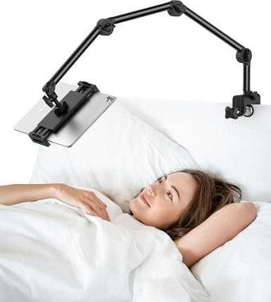 Jumkeet Support Tablette pour Lit, Support Réglable Rotatif à 360° avec Bras Stable, Bras Pliable pour iPhone Samsung Smartphone Series/iPad/Nintendo Switch/Kindle ou Autres appareils 4,7 à 12,9