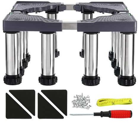 PATIKIL Mini Fridge Stand, 12 Strong Feet Laundry Stand Base Multi-Functional Adjustable Base Tray Anti-Vibration for Refrigerator Washing Machine Dryer AC, 9.4-10.6 Height