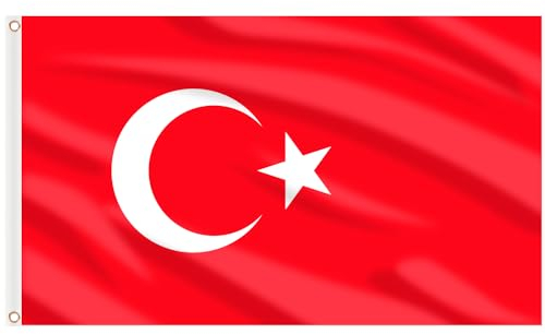 AhfuLife Türkei Flagge 90 x 150 cm, 2 Stück Türkische Fahne mit Messing-Ösen, Türkische Nationalflagge für Euro Fußball EM WM Eurovision Olympische Nationaltag 2025 Bar Partydeko