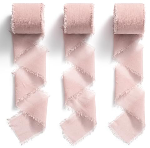 MORSUNBELA Nastro in Chiffon Rosa Antico, Nastro in Chiffon, 3,8 cm, con Frange, 19,2 m