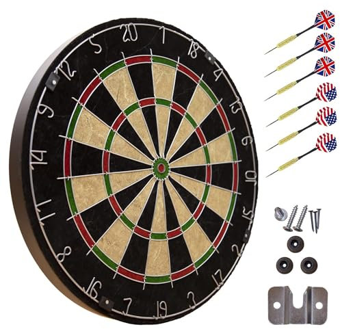 Yonxuleo Dartboard with Staple-Free Bullseye, 18g Steel Tip Darts Set,6 Steel Tip Darts 18g, Dartboard Mounting Kits Included