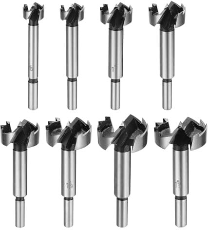 sourcing map Forstner Drill Bits Set 5/8-1-5/8, Carbide HSS Wood Drilling Saw-Tooth Auger Hole Opener Hinge Boring Bit Cutter with Case, Silver, 8pcs
