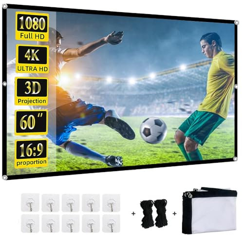 AiNinXun Schermo per Proiettore 60 Pollici Telo Proiettore Esterno 16:9 HD Anti Rughe Pieghevole Portatile Telo Proiettore Doppia Faccia Schermo Proiezione per Esterno Home Theater Ufficio Cinema
