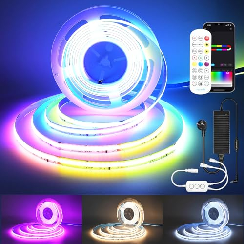 SUBOSI 5M WIFI Intelligent COB RGBWW+IC Warmweiß+Dynamische Farbe 24V LED Streifen Strip Lichterkette 784LEDs/M 3920LEDs LED Band Lichtleiste Arbeitet mit Google Home Assistant/Alexaz