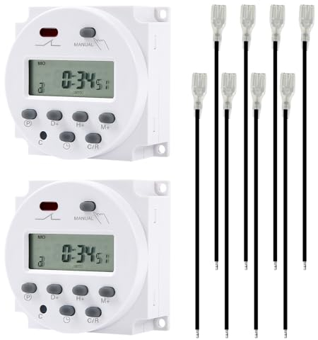 Zeitschaltuhr Digital Innen, 2 Stück Digitale Zeitschaltuhr, Elektronischer Wochenzeitschaltuhr, 8 Klemmenblöcke, für Innen 1000w, für Werbeleuchtkästen und Andere Elektrogeräte,12V DC 16A