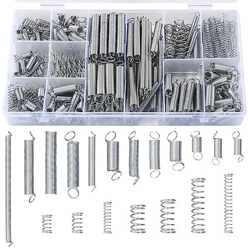 210 Pcs Compression Springs and Tension Springs Assortment Kit, Springs Assorted Extension Springs, Steel Metal Extended Compressed Spring Assortment Set, Coil Springs Spiral Springs Kit, 20 Sizes