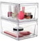 Greentainer Makeup Organizer With Drawers - 2 Pack Foldable Stackable Storage Drawers, PET Desk Cosmetic Cupboard Organisers, Dustproof Drawer Storage for Dresser, Bathroom, Clear