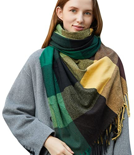 generisch Winter Grid Kint Feel Schals Damen Leichter Schal Warme Schals Damen Langer Schal Große Schals Strick Quaste Gitter Spleißschal Schal Altrosa (O, One Size)