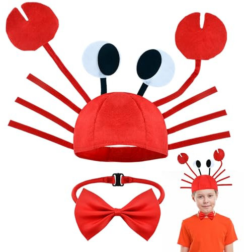 LUYANFX 2-teiliges Krabben Kostüm Set, Rot Krabben Mütze mit Fliege, Verstellbar Krabben Hut, Lustige Hüte Krabbenhut für Karneval Cosplay Ostern Halloween Party Kostüm Zubehör (Krabben)