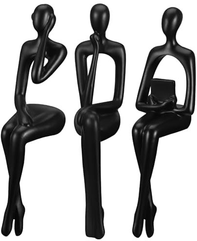 Luxshiny 3 Stück Abstrakte Statue Sitzender Denker Regaldekor Moderne Harzfigur Abstrakte Figur Für Wohnzimmer Bücherregal Büro Schreibtisch