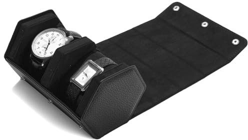 Oirlv 2 Ranuras De Lujo De Cuero Pu Reloj Hexagonal Rollo De Viaje Caso De Almacenamiento Organizador Relojes Maletin Relojes Para La Caja De Cajas Aniversario Cumpleaños(Negro)