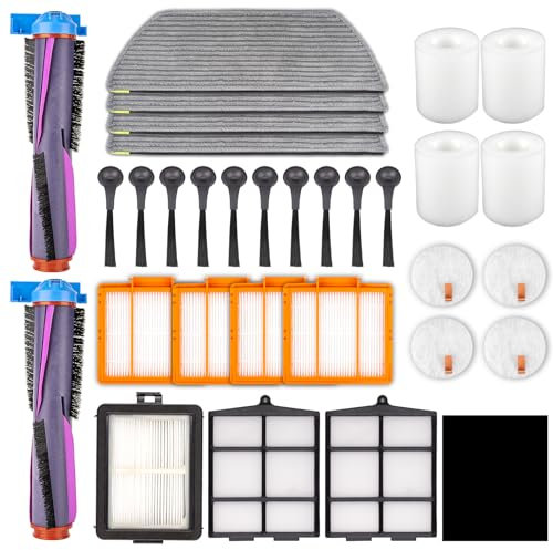 (28 pièces) AV2800ZEEUWH Pièces de rechange pour aspirateurs robots Shark AV2800ZEEUWH, RV2800YEEU, RV2800ZEEU Brosses à rouleaux, Filtres HEPA, Filtre en mousse, Brosses latérales, Serpillières