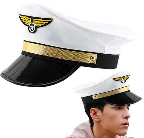 Poludatly Chapeau de capitaine pilote, casquette de pilote marine, casquette de capitaine de compagnie aérienne, chapeau de cosplay adulte, chapeau de fête à thème réglable, accessoire de déguisement
