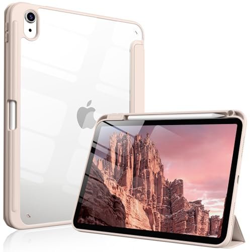 IAMKHO Case for iPad (A16) 11th Generation 11 Inch 2025/10th Generation 10.9 Inch 2022 with Pencil Holder, Auto Wake/Sleep, Trifold Protective Cover & Flexible TPU Edge with Clear Hard Back, Pink