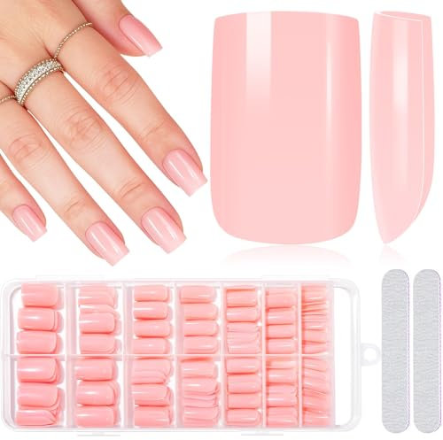 MELLIEX 280 Pezzi Unghie Finte Medio Quadrato Nudo Press On Nails 14 Dimensioni Acrilico Acrilico Copertura Completa Tip Unghie Set
