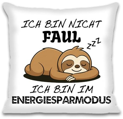 Cosymate Faultier Kissenbezug 45x45 cm - Lustige Geschenke für Frauen und Männer - Ich Bin Nicht faul, ich Bin im Energiesparmodus - Perfekt für Weihnachten, Geburtstag, Valentinstag und Anlässe