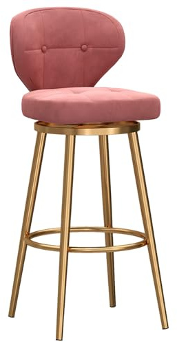 MARIYCH Drehbare Barhocker, 1er-Set, Barhocker aus Samt in Thekenhöhe, moderner hoher Esszimmerhocker, Esszimmerstuhl für Kücheninsel, Balkon zu Hause, Café, Bar, Pub, Rosa, goldene Beine, 65 cm