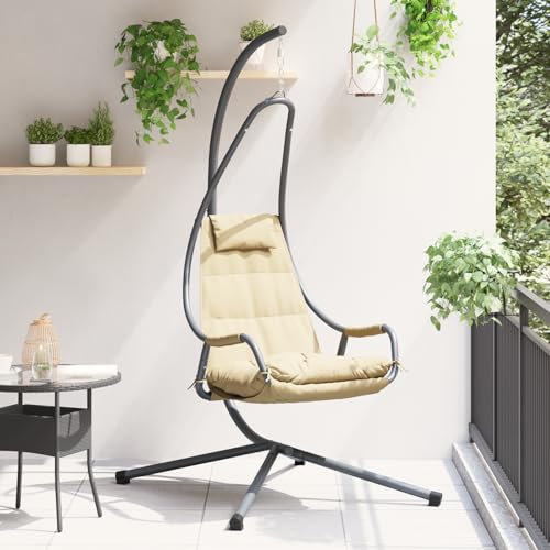 SKM Hängestuhl mit Gestell und Kissen Beige Stahl,Heim & Garten,Rasen & Garten,Garten & Balkon,Hollywoodschaukeln,Beige,21.6KG,42003855