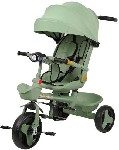 Laufrad Dreirad, Laufräder Kinderdreirad mit schubstange, Dreirad Lauffahrrad für Kinder ab 1 Jahre Jungen Mädchen Geschenk (Grün-5 in 1)