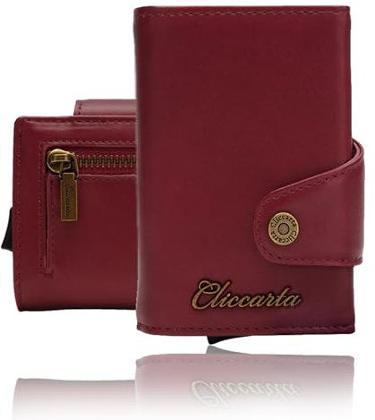 CLICCARTA® Portafoglio Donna Piccolo RFID, Porta Carte Donna con Portamonete e Scomparto Banconote, Compatto ed Elegante, Idea Regalo, Capienza 12 Carte, 20 Banconote e 10 Monete – Rosso Bordeaux